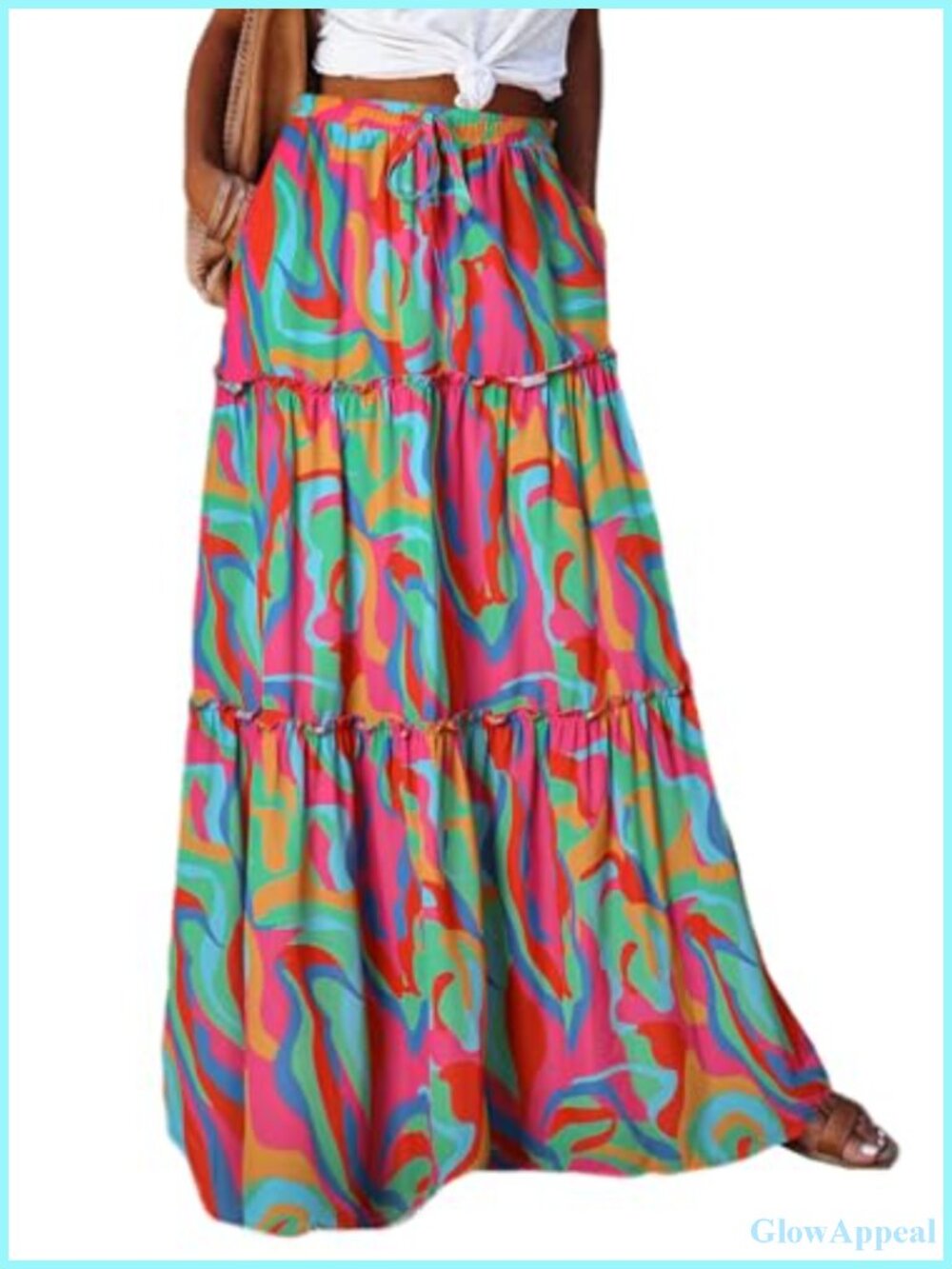 Women's Floral Boho Maxi Skirt High Waist Pleated Ruffle Flowy Long